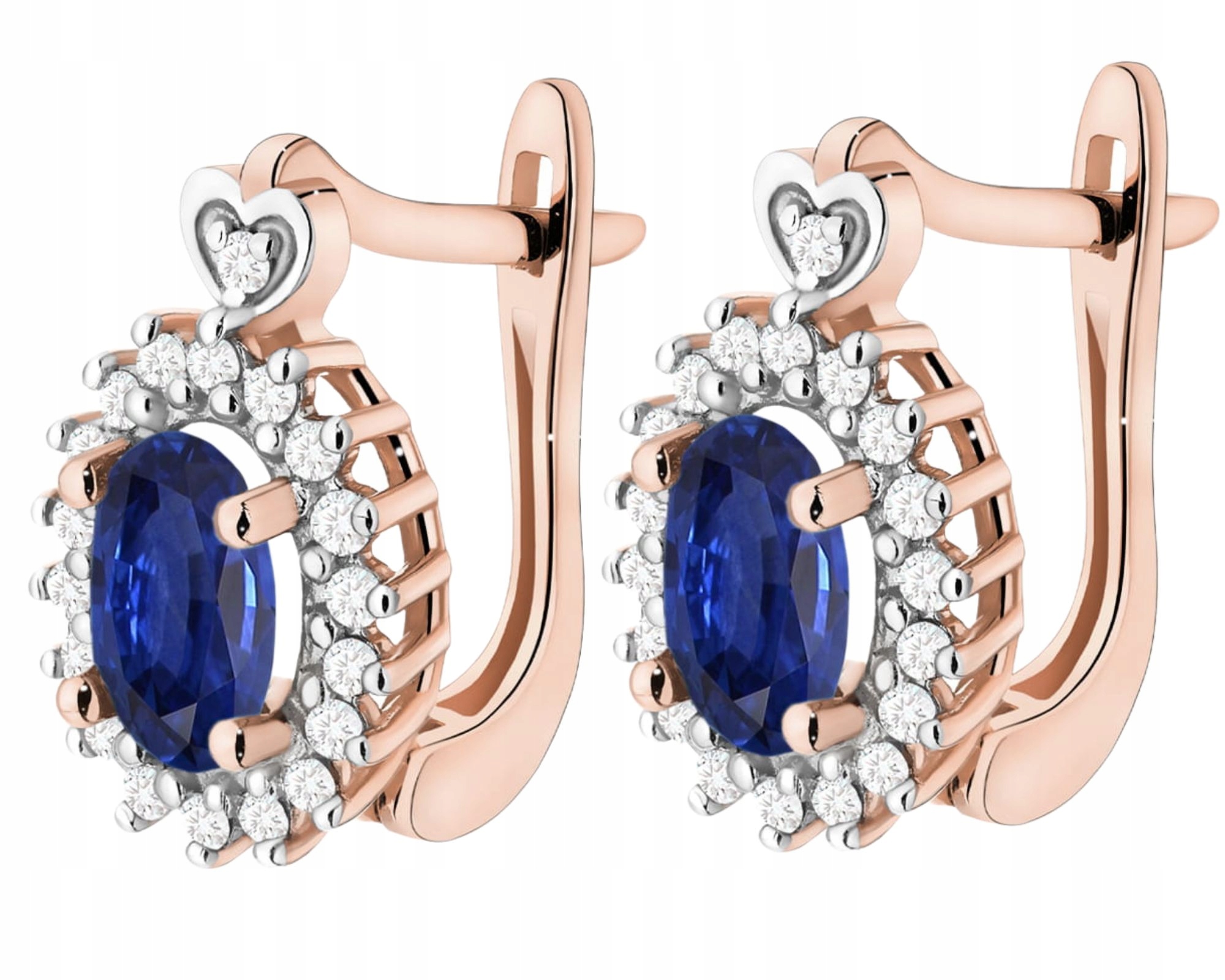 Růžové Zlato Náušnice Se Safírem A Brilianty Anglické Zapínání Zlato 585