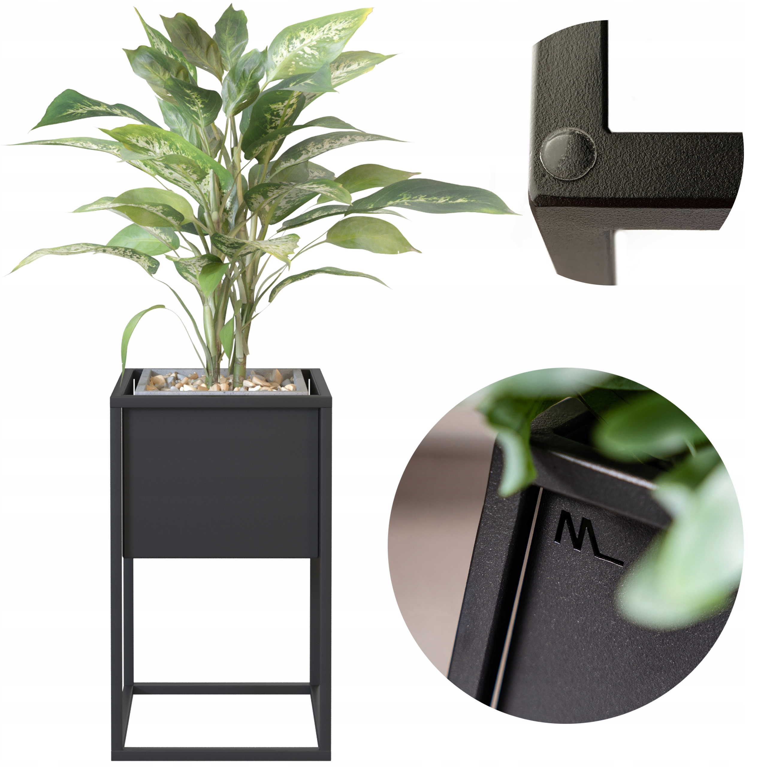 KWIETNIK STOJĄCY STOJAK METALOWY PÓŁKI NA KWIATY ROŚLINY LOFT 40cm + WKŁAD