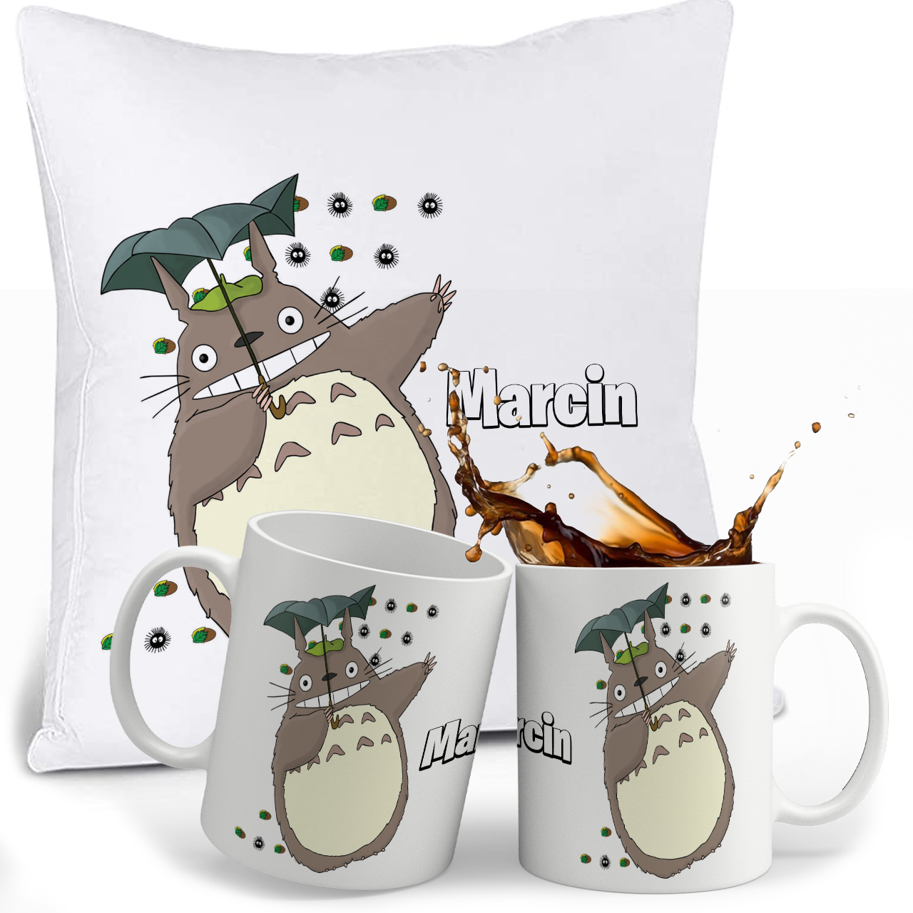 ZESTAW TOTORO KUBEK + PODUSZKA + IMIE