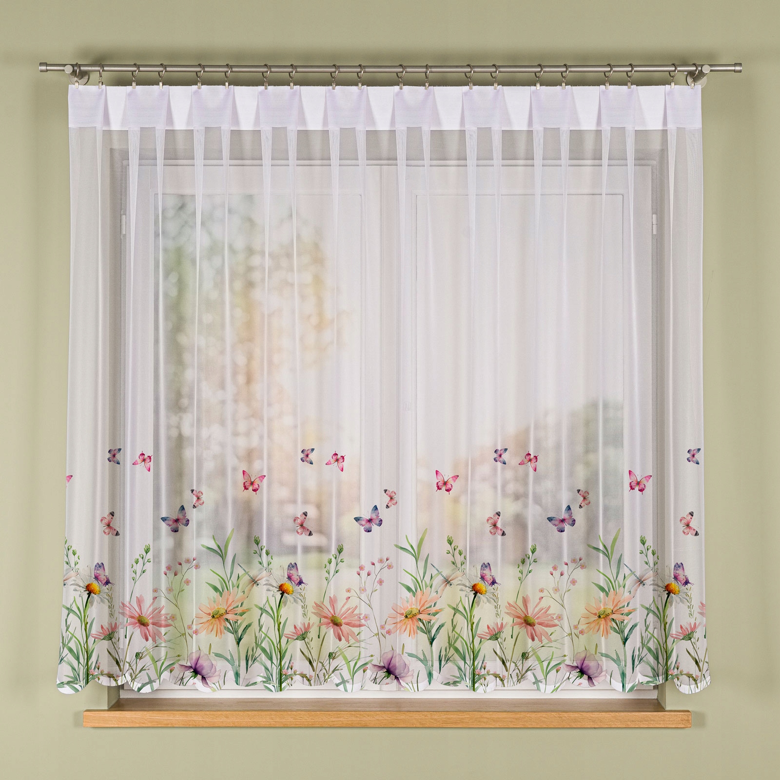 Louka s motýly záclona, vel 500 x 160 cm, potištěná (s lemováním)