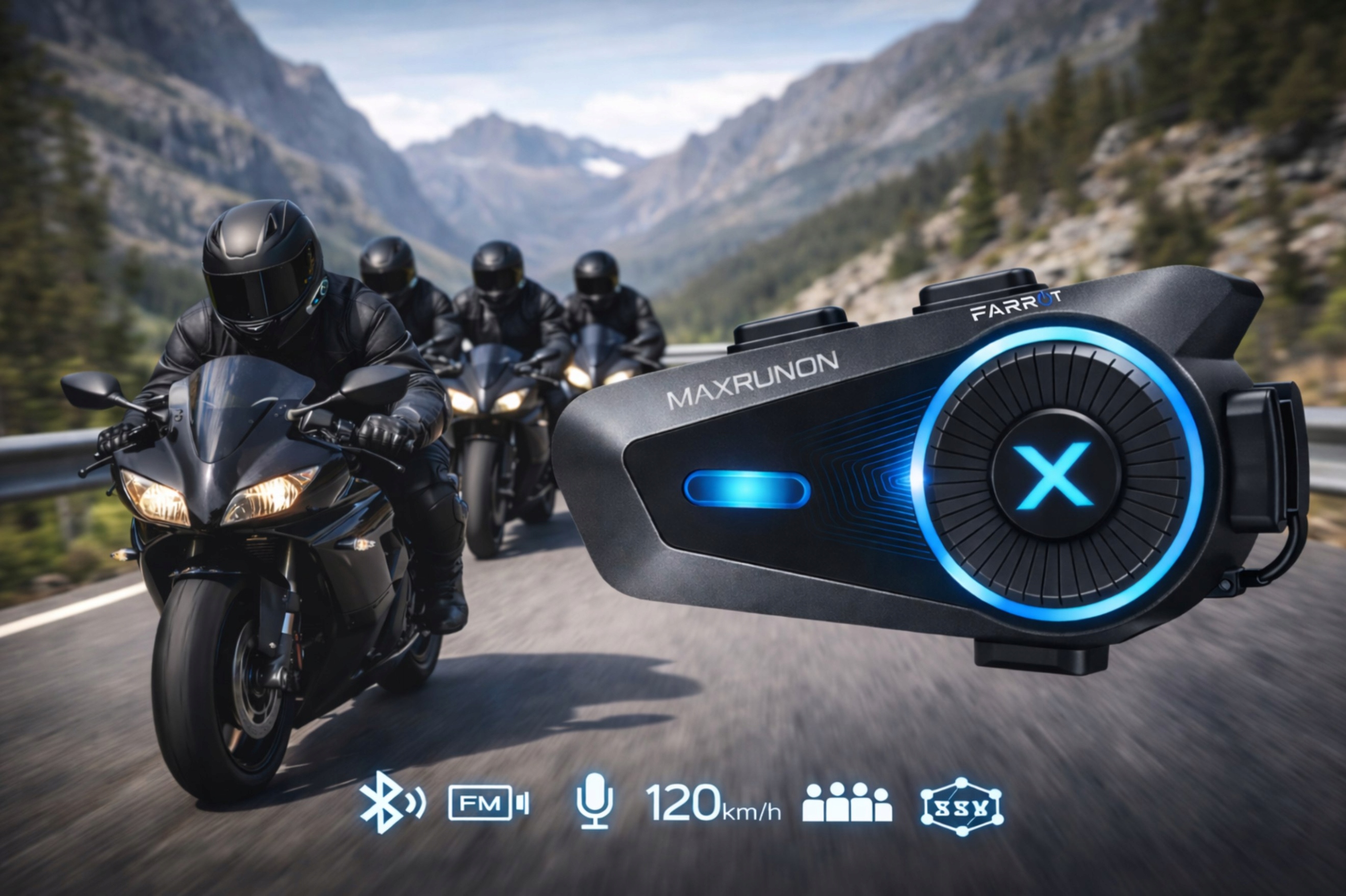 Interkom Motocyklowy Mesh 1.6km Bluetooth 5.4 IPX7 ANC 120km/h do 4 kasków