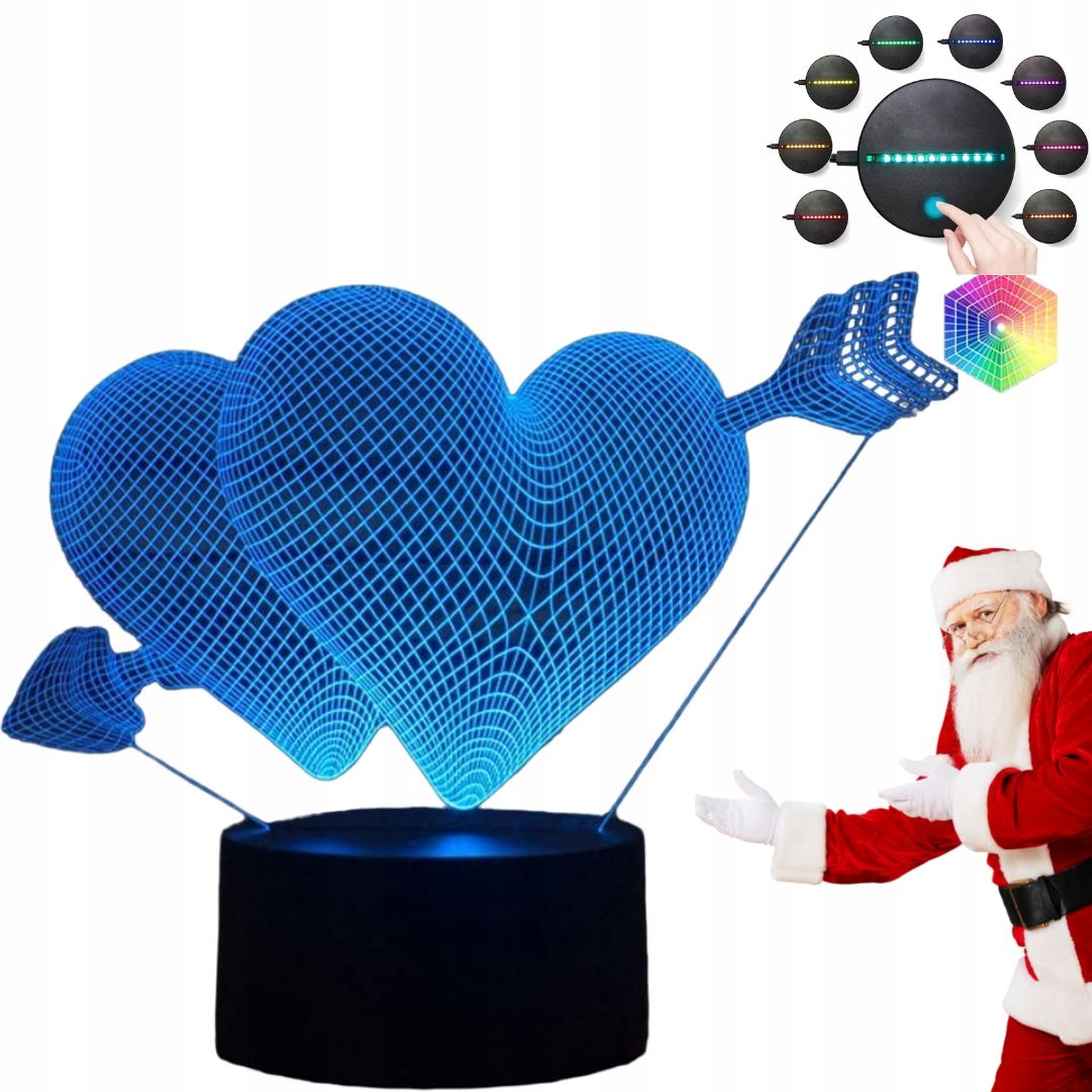 

Lampka Nocna Serca 3D Led Usb Lampa