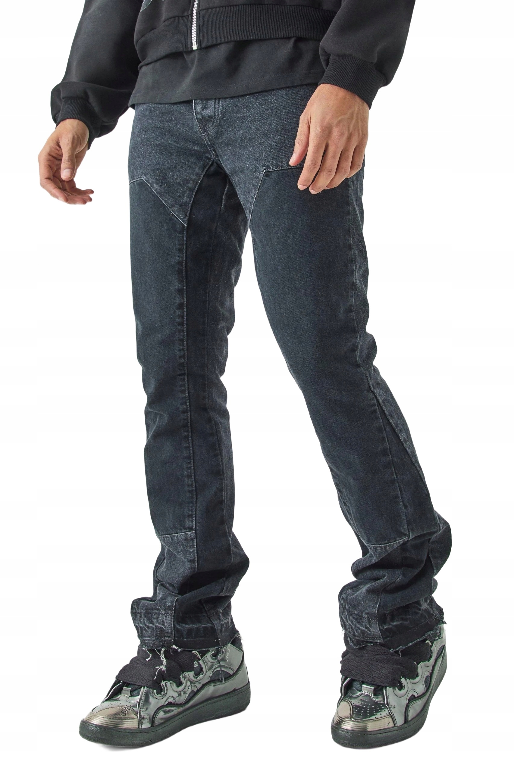 Boohooman Pánské Džíny Jednoduché Černé S Oděrkami A Záplatami 34 Z3A