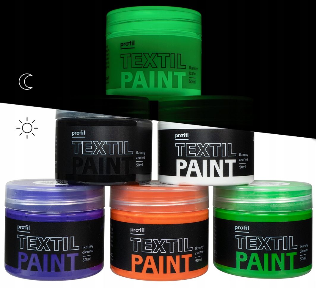 ZESTAW FARB do tkanin ciemnych 6x50ml wlepy GRATIS