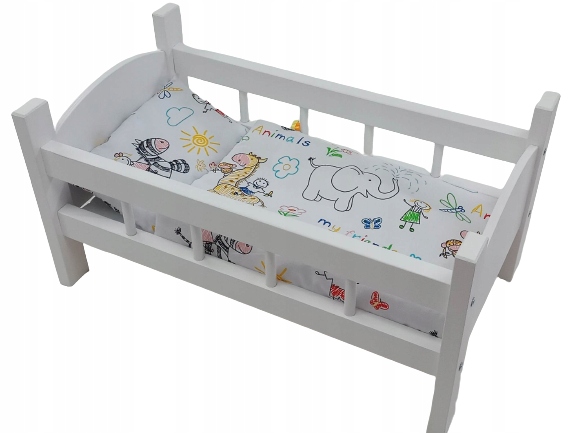 ŁÓŻECZKO DREWNIANE BIAŁE dla lalek + POŚCIEL