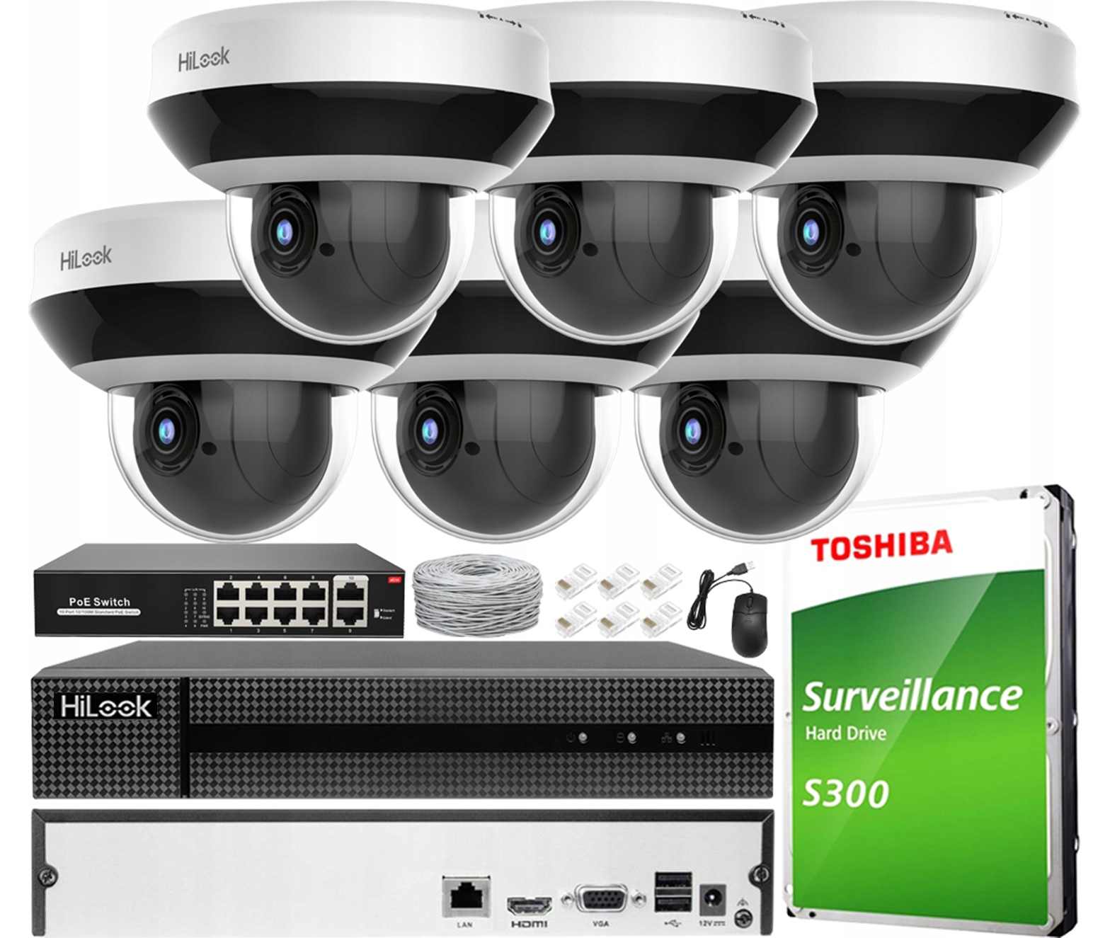 Sada na monitorovanie 6 Ip kamier Hilook By Hikvision 4Mpx Ptz Zoom x4 PoE Ir