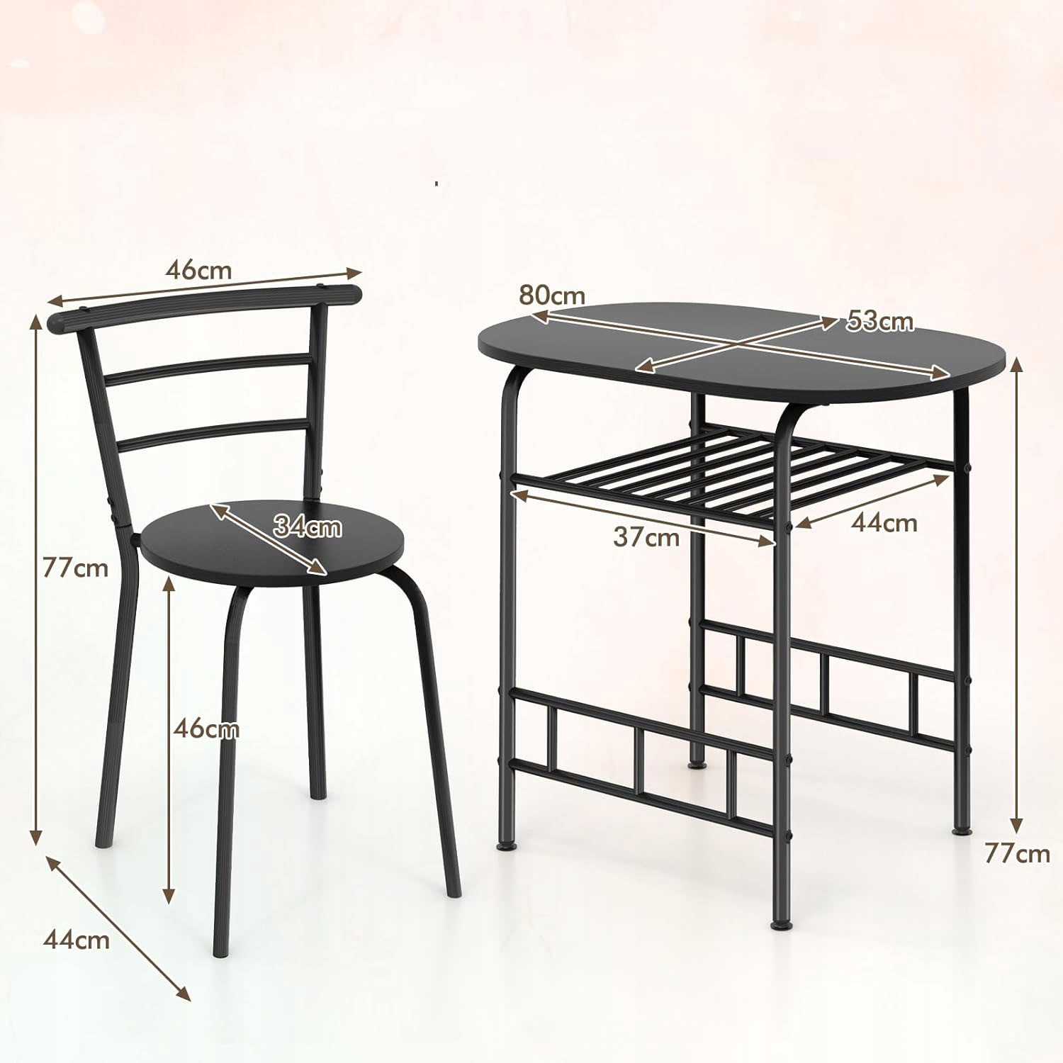 Zestaw jadalniany 3-częściowy, z 2 krzesłami, stół jadalniany (czarny) Marka Goplus