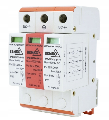 Omezovač Přepětí 3P DC 1000V Třídy T2 S Plynovým Jiskřištěm Bemko