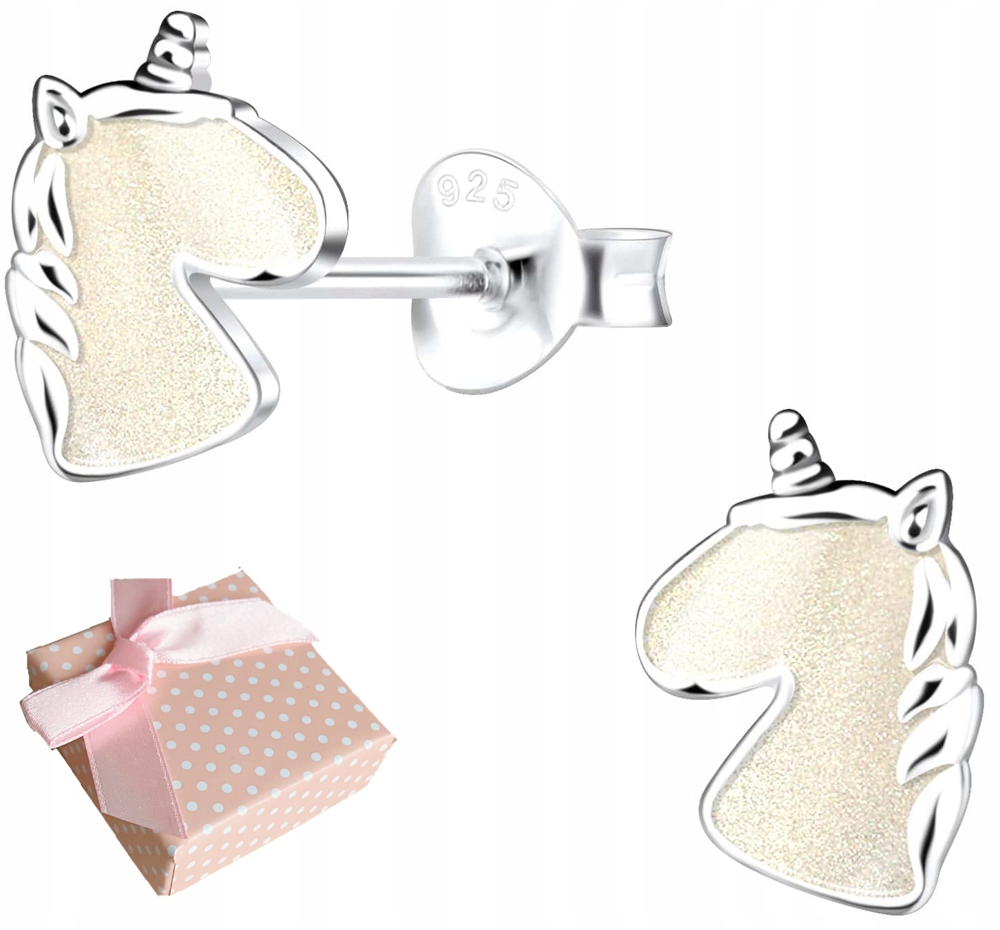 SREBRNE KOLCZYKI 925 DZIECKO DZIEWCZYNKA wkrętki JEDNOROŻEC na prezent