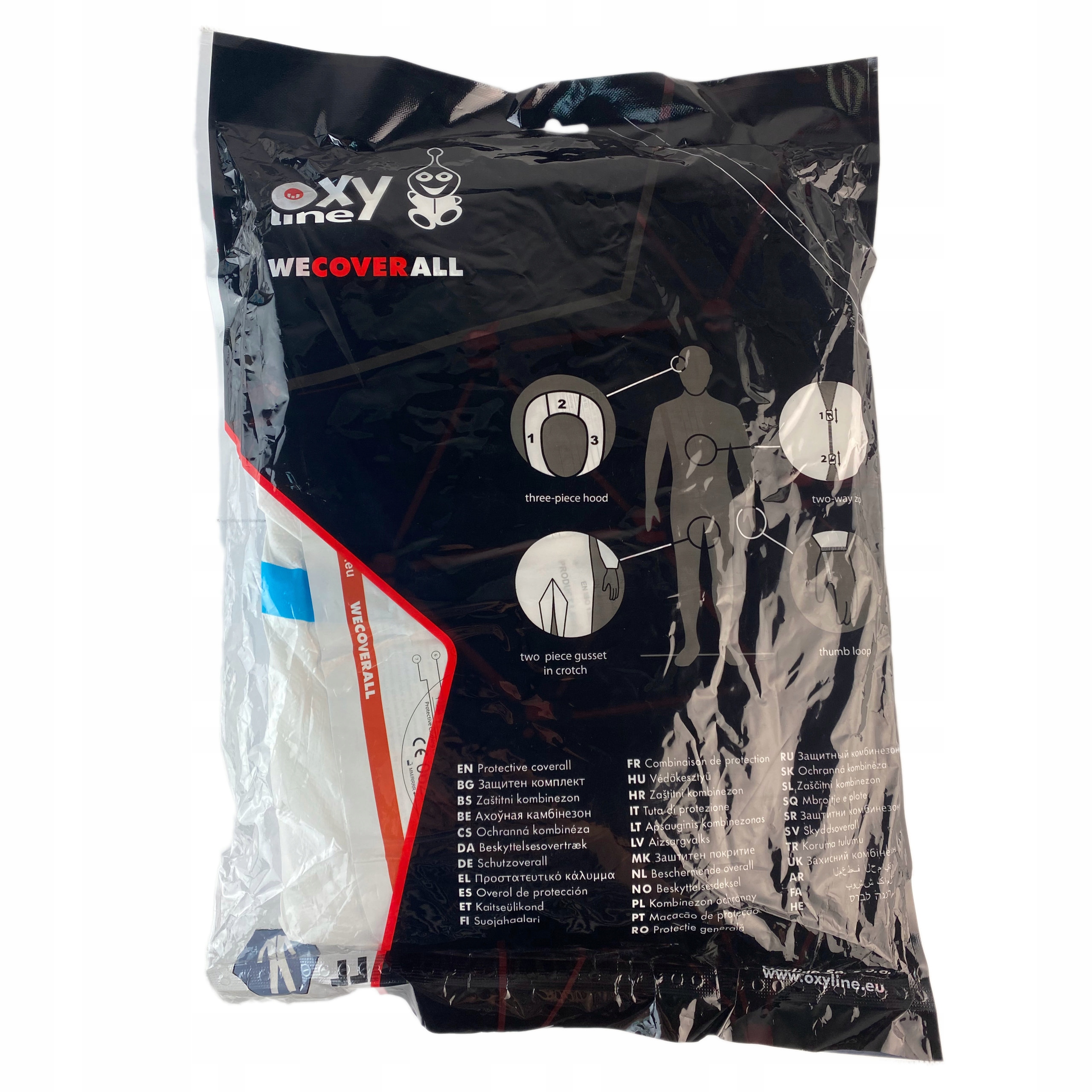 KOMBINEZON OCHRONNY TYP 4 5 6 kat 3 OXYCHEM wełna lakiery opryski roz S Cechy dodatkowe posiada kaptur rozpinany ściągacz na nogawkach ściągacz na rękawach ściągacz w pasie