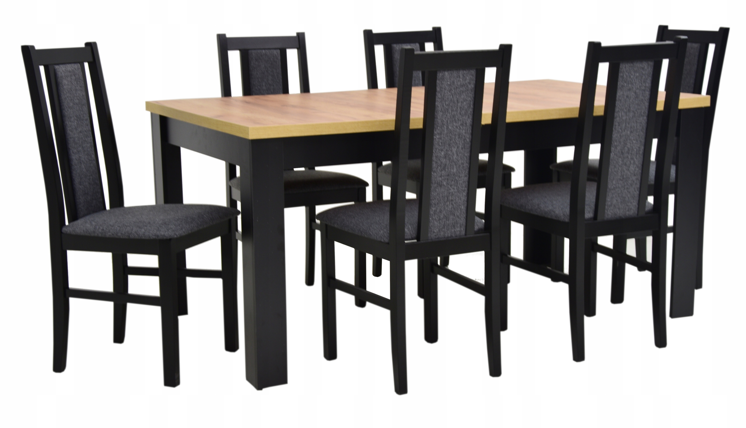 6x solidne TAPICEROWANE krzesła i duży stół ROZKŁADANY 90x160/200 dąb craft