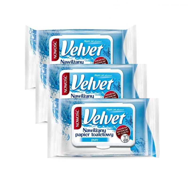 

3x Velvet Nawilżany papier toaletowy Pure, 42 szt.