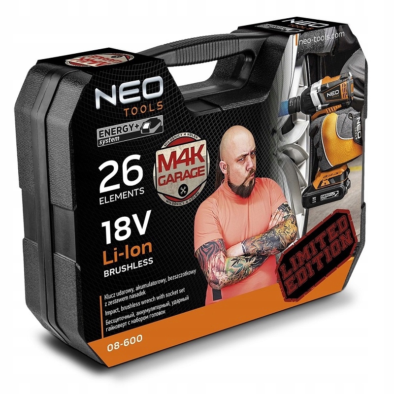 KLUCZ UDAROWY AKUMULATOROWY 2*18V,2.0AH,ZESTAW NASADEK 1/2'' Marka Neo Tools