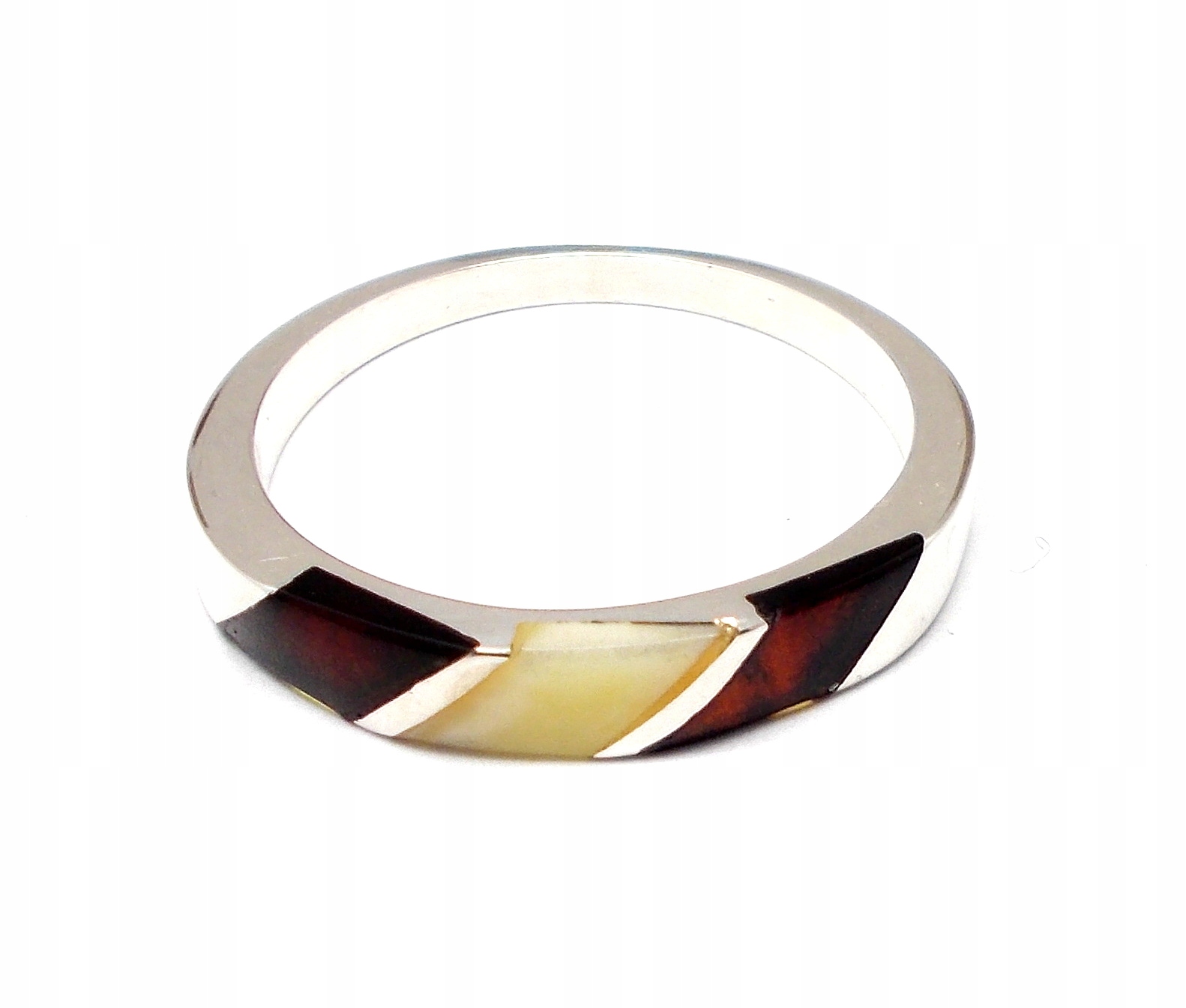 

Srebrny Pierścionek Obrączka Z Bursztynem