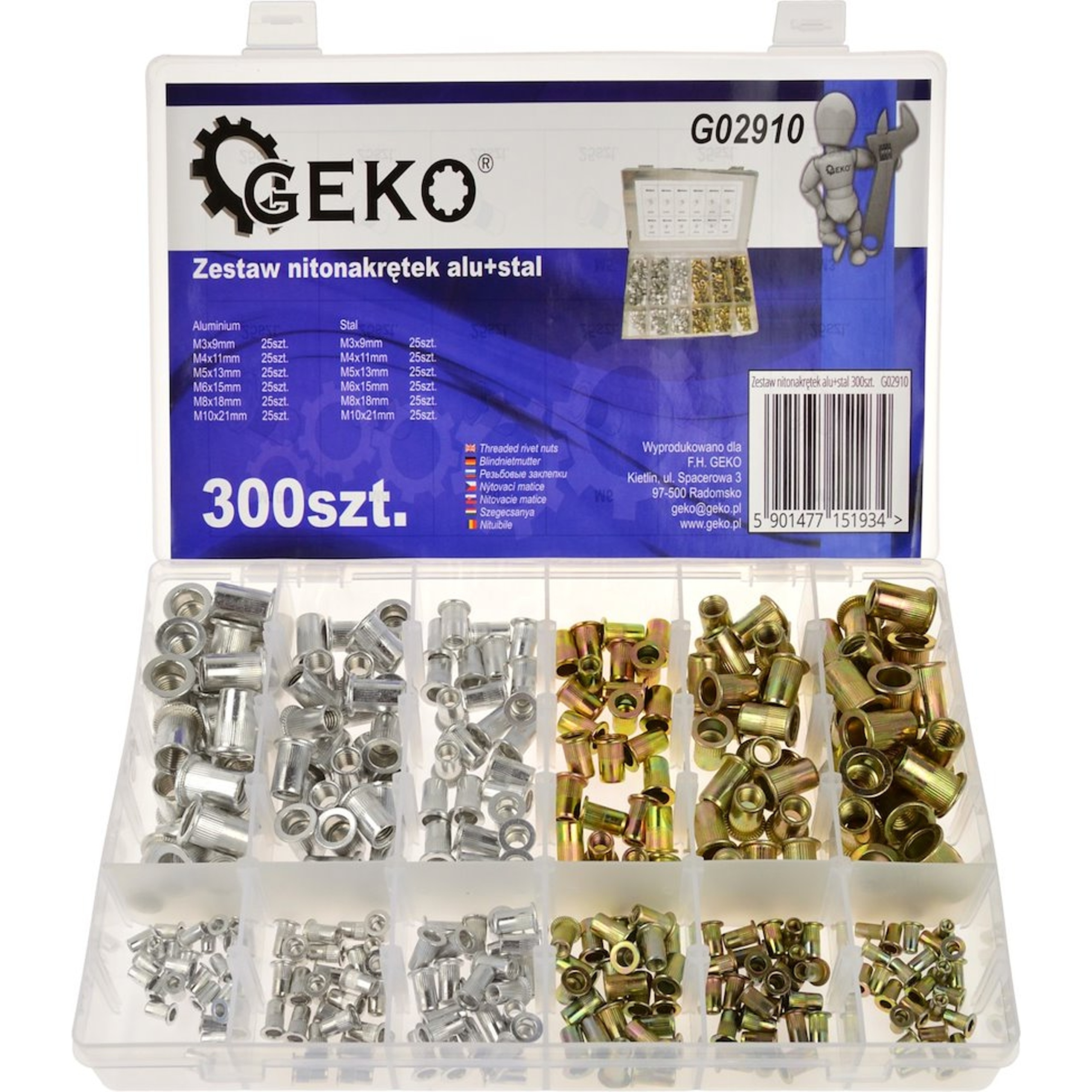 Zestaw nitonakrętek aluminiowych i stalowych Geko 300 szt G02910