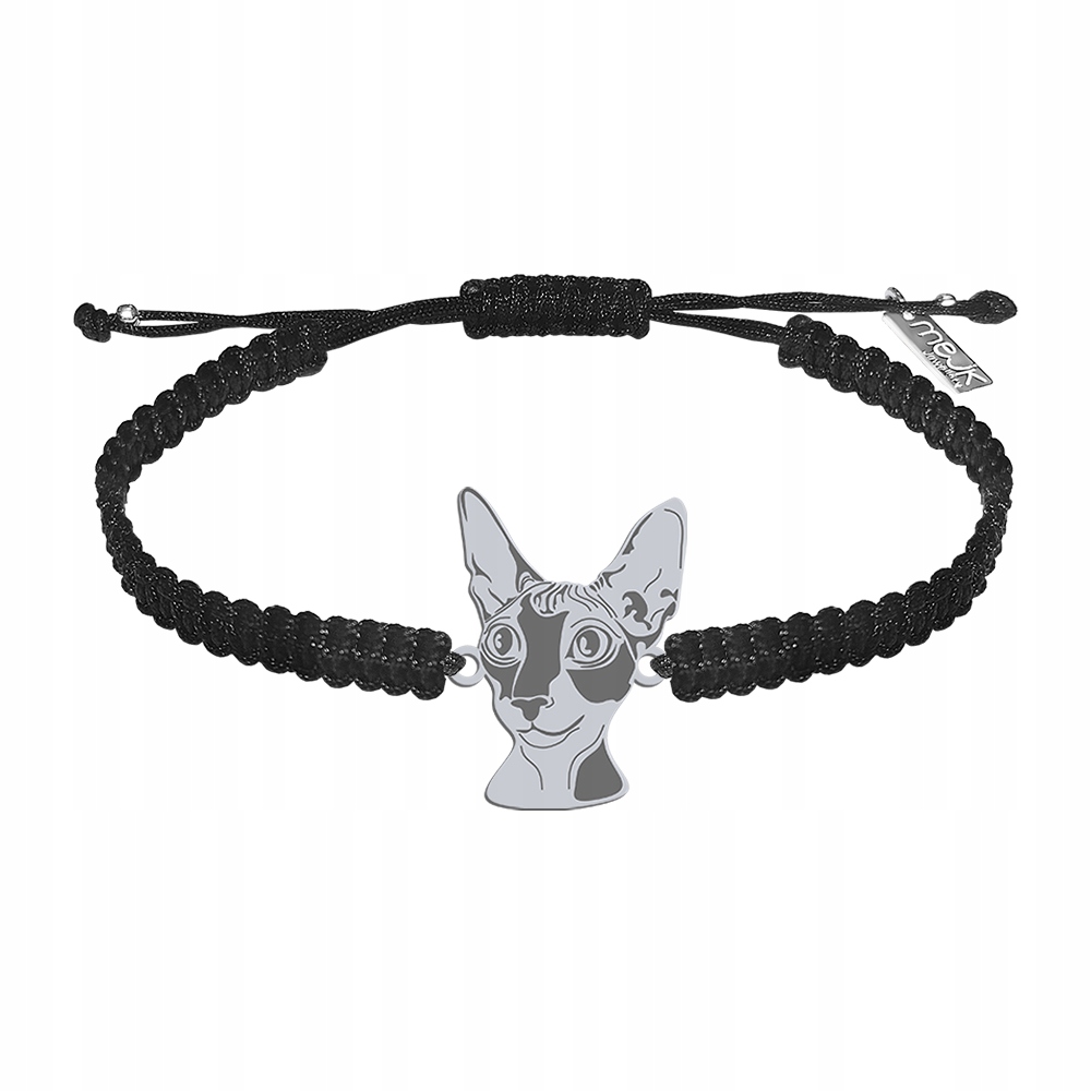 Stříbrný náramek s kočičkou Cornish Rex 925 Makramé Dárek Gravírování