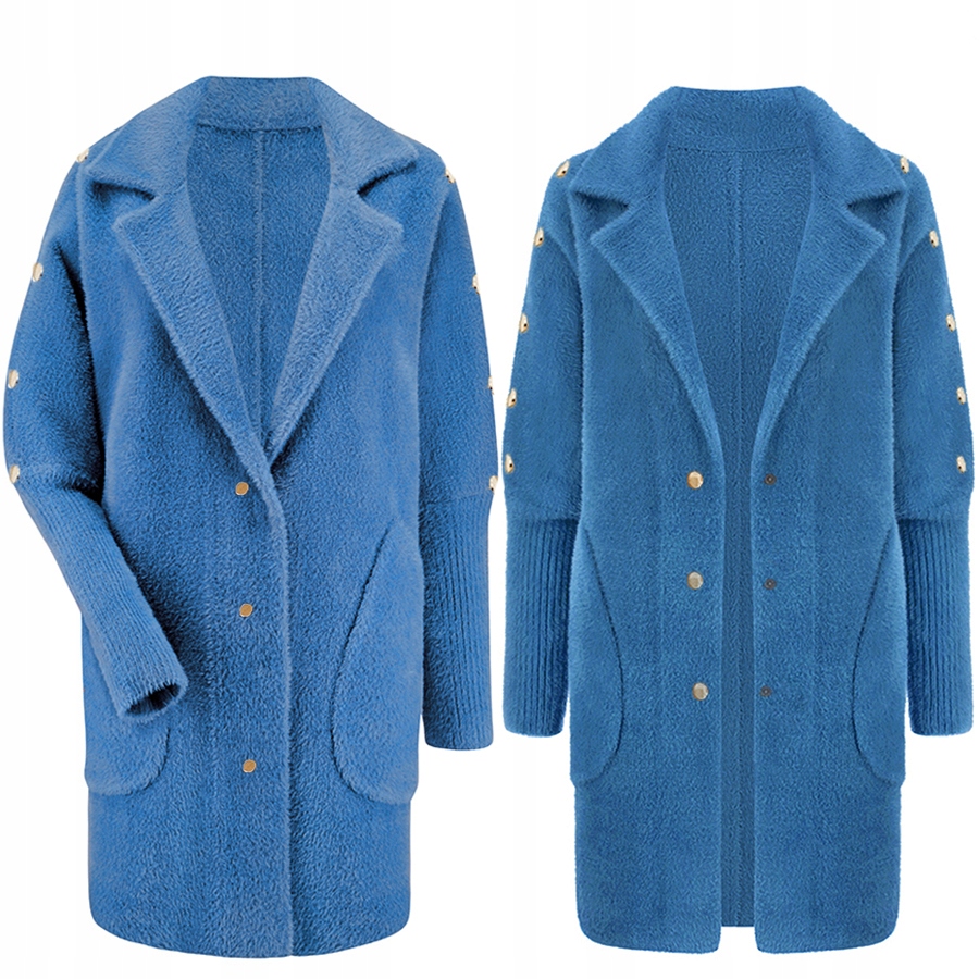 Alpaka_z_knoflíky_teplý Kabát Přehoz Vlna Jeans