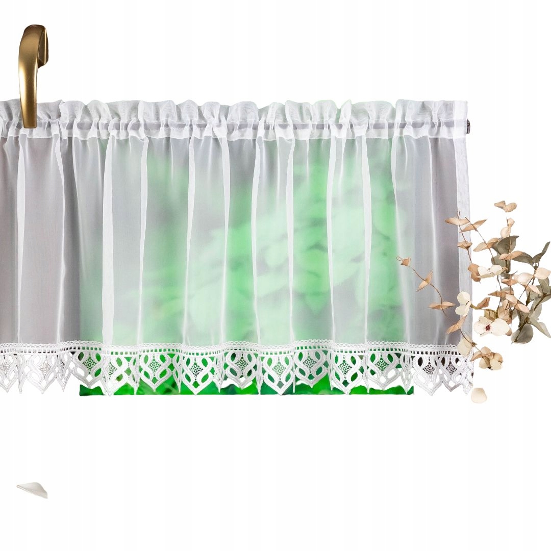 Vitrážová Záclona voálová s guipurou osmičky – 8 cm na tunelu – 220 x 65 cm.