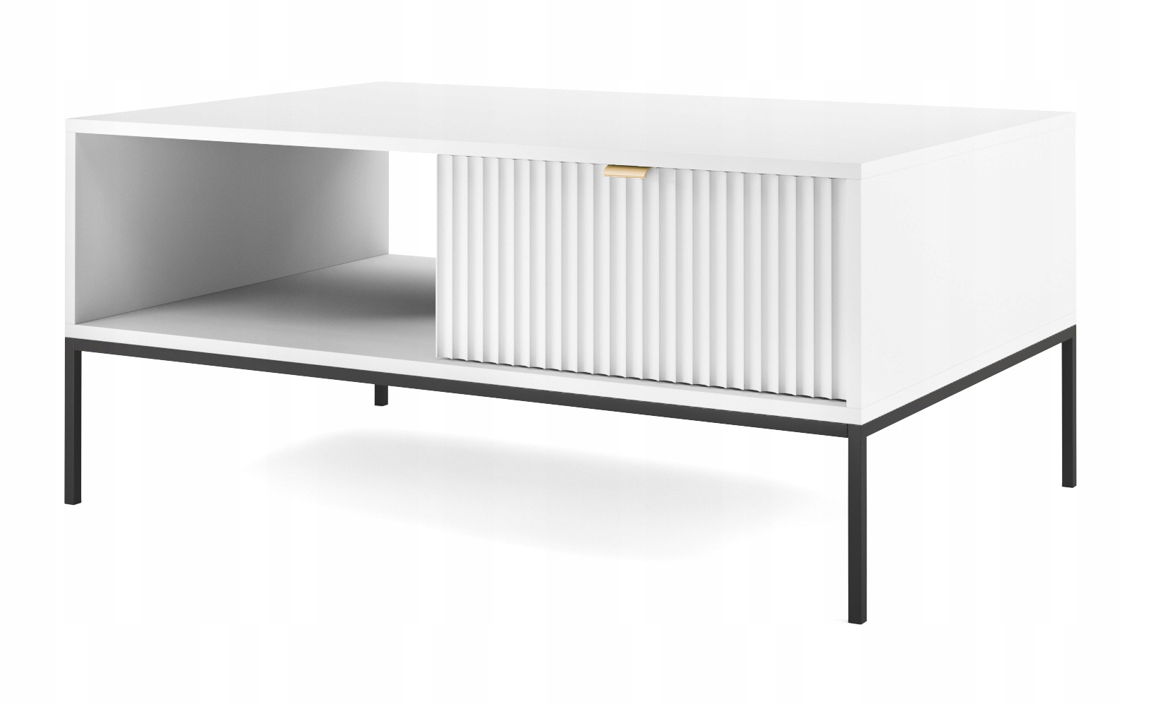 Kávová lavice Vellore 104 x 68 cm, bílá, rýhovaná přední strana