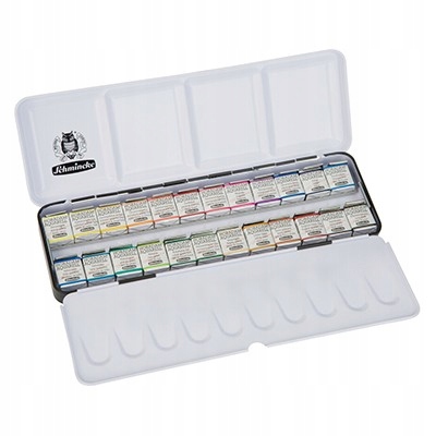 Akvarelové barvy Horadam, kovové pouzdro, 24 polovičních kostek