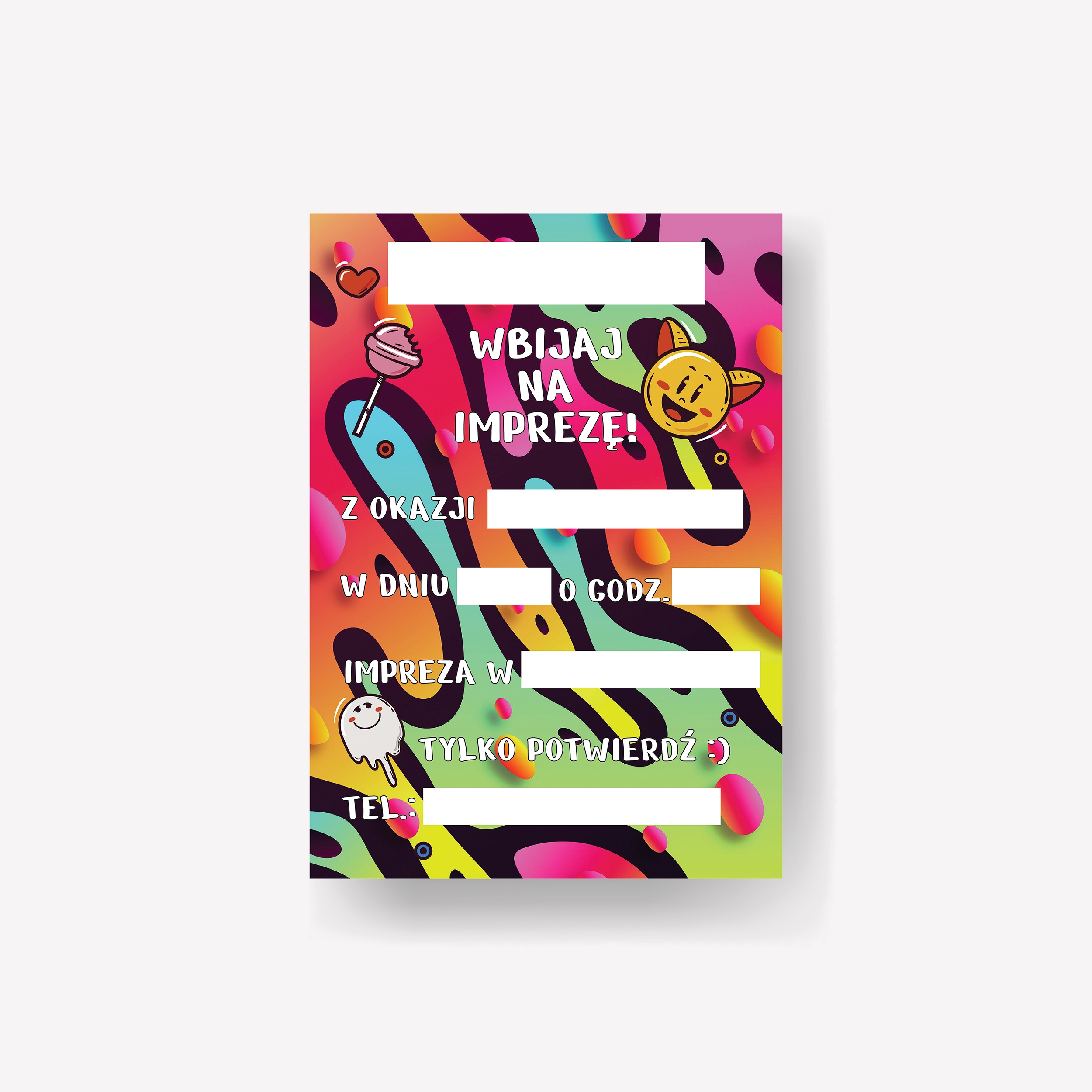 Zaproszenia urodzinowe dla dzieci WBIJAJ NA IMPRE Wysokość produktu 21 cm