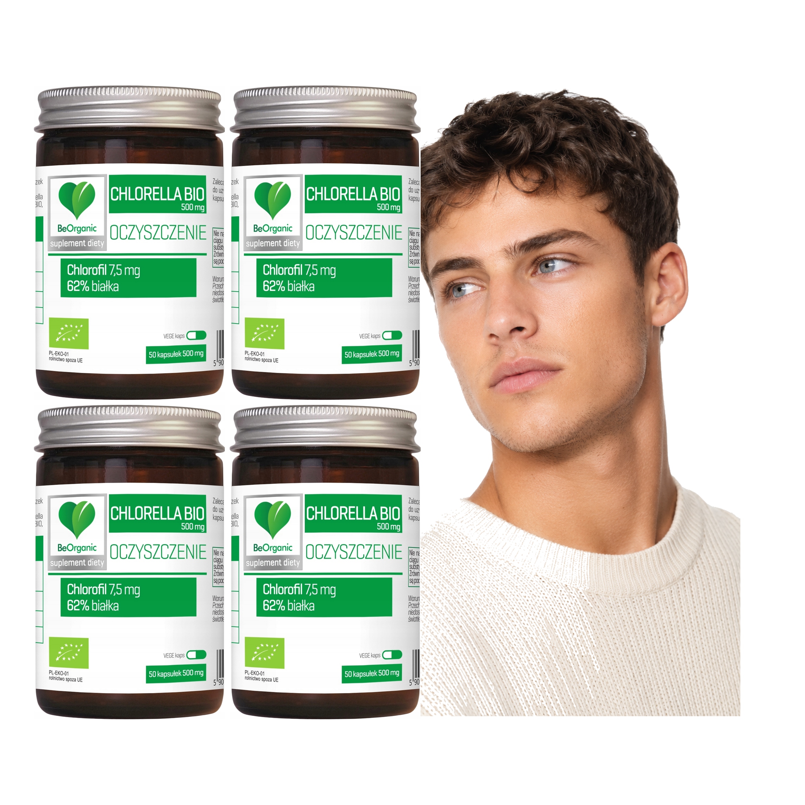 4x Chlorella Mikroalga Beorganic Bio 500 mg Słodkowodna 50 kaps. Hpmc Vege