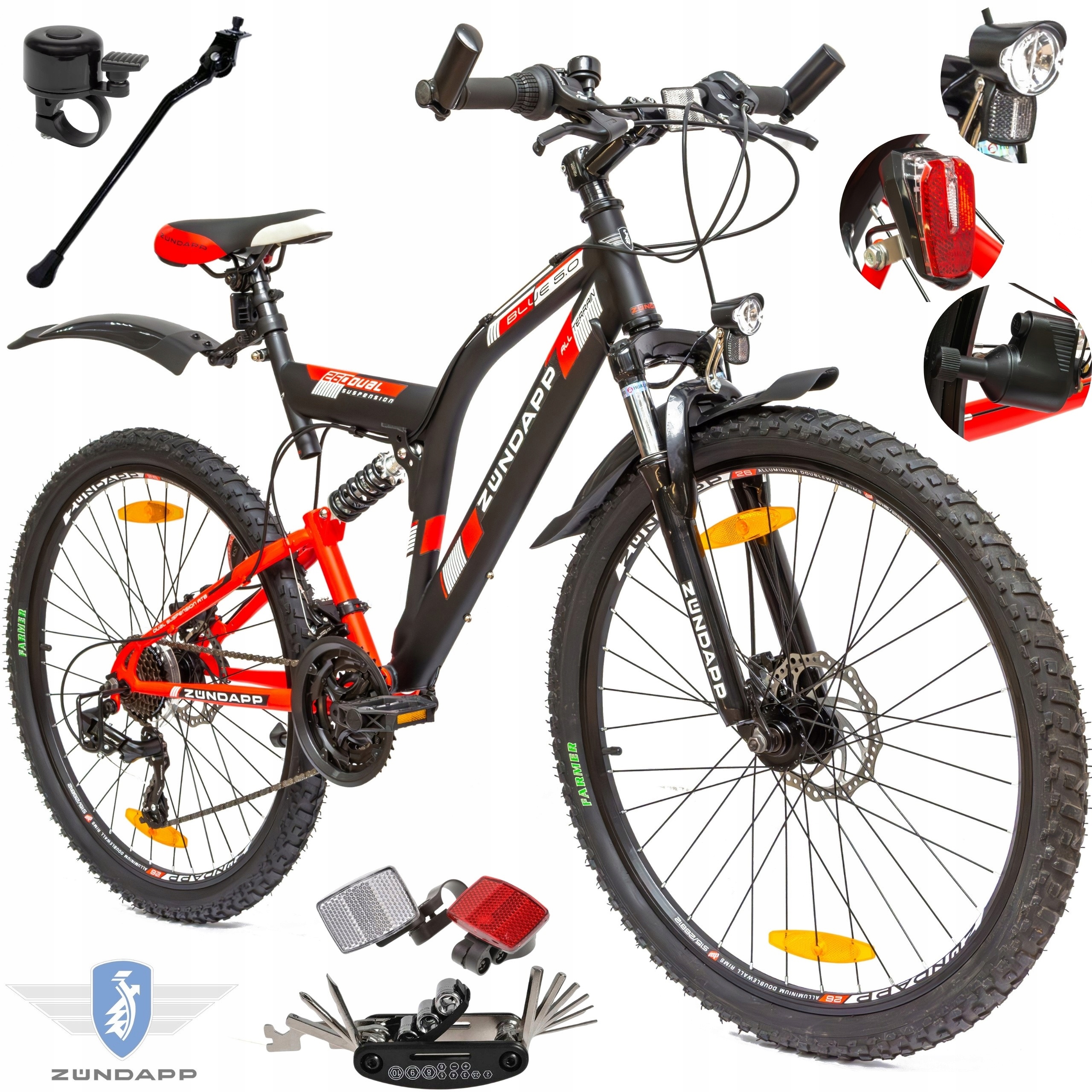 Horské kolo pánské 26 Mtb Kotoučové brzdy Dámské Odpružené Osvětlení Juniorské