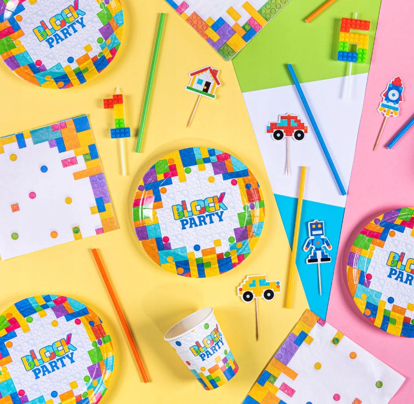 Pudełka na popcorn KLOCKI lego KOLOROWE 6szt Marka PartyPal