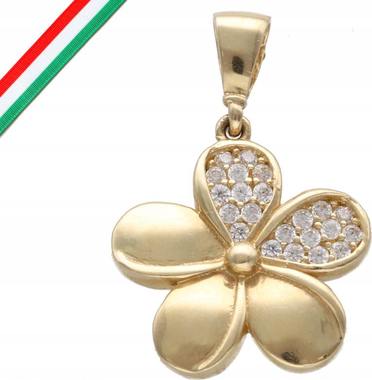 Zlatý přívěsek 585, kytička zdobená zirkony, moderní vzor 14k