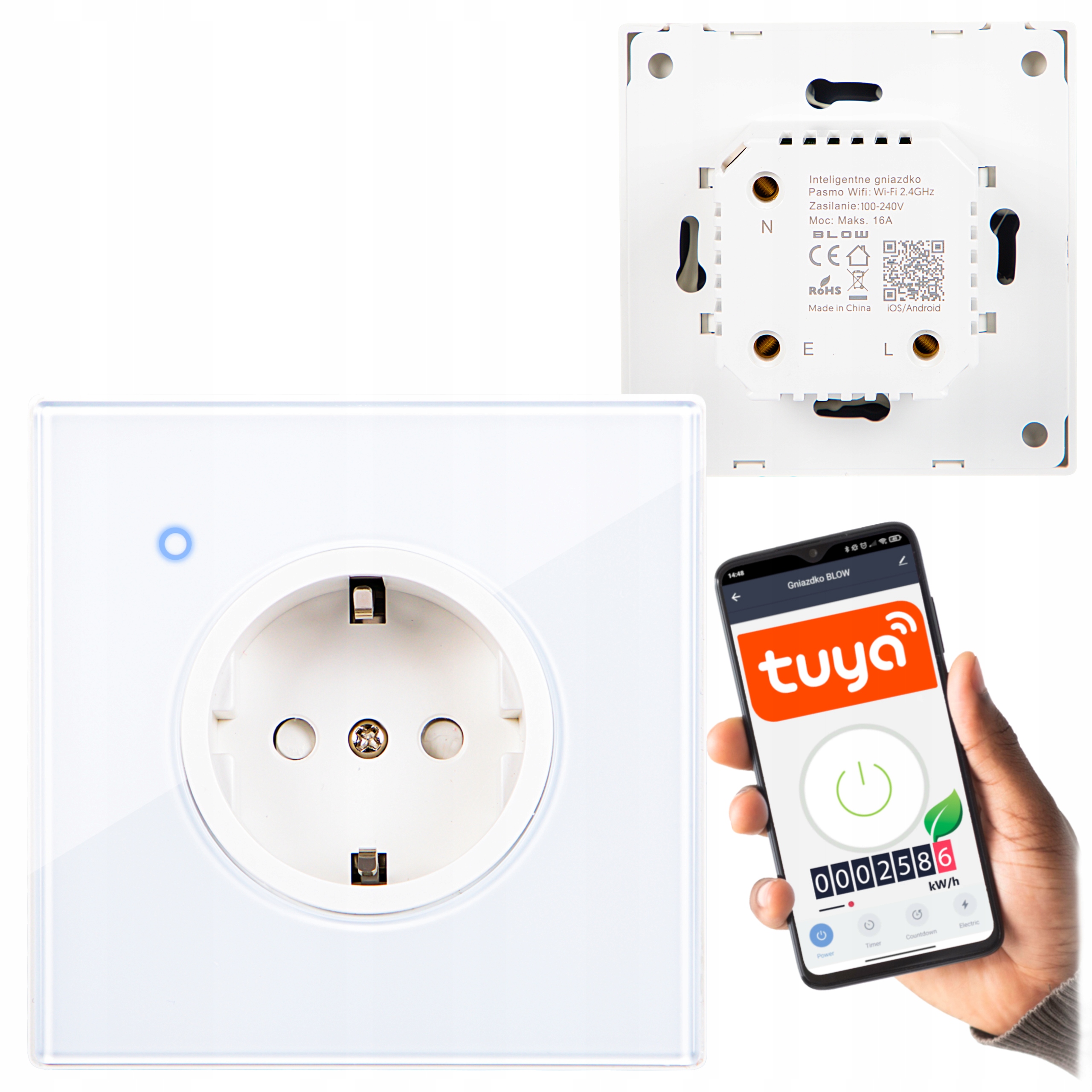Inteligentní Podomítková Wifi Zásuvka Tuya Ovládaná Ze Skla Smart 16A