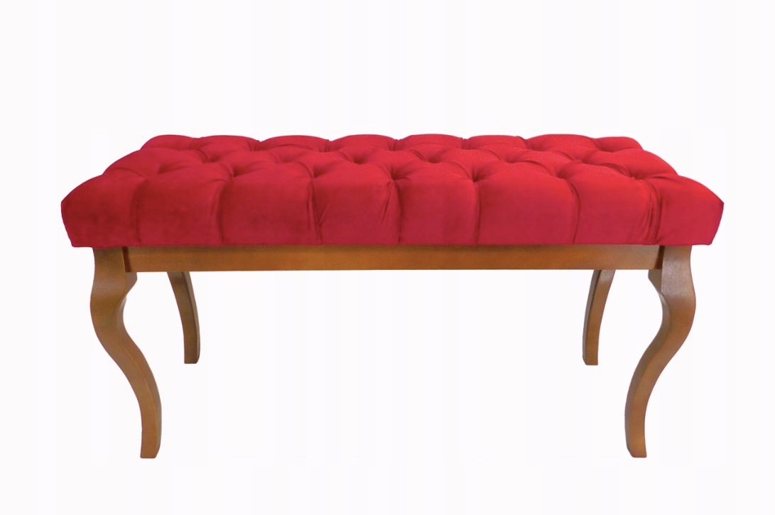 Čalúnená lavička červený velúr drevo buk orech 105x40 cm H 55 cm