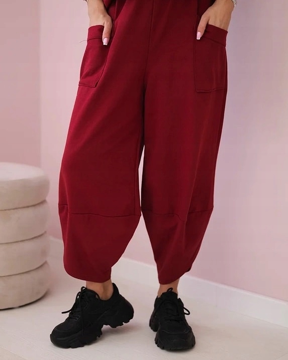 Komplet bawełniany bluza plus spodnie oversize Moda Włoska Rękaw rękaw 3/4