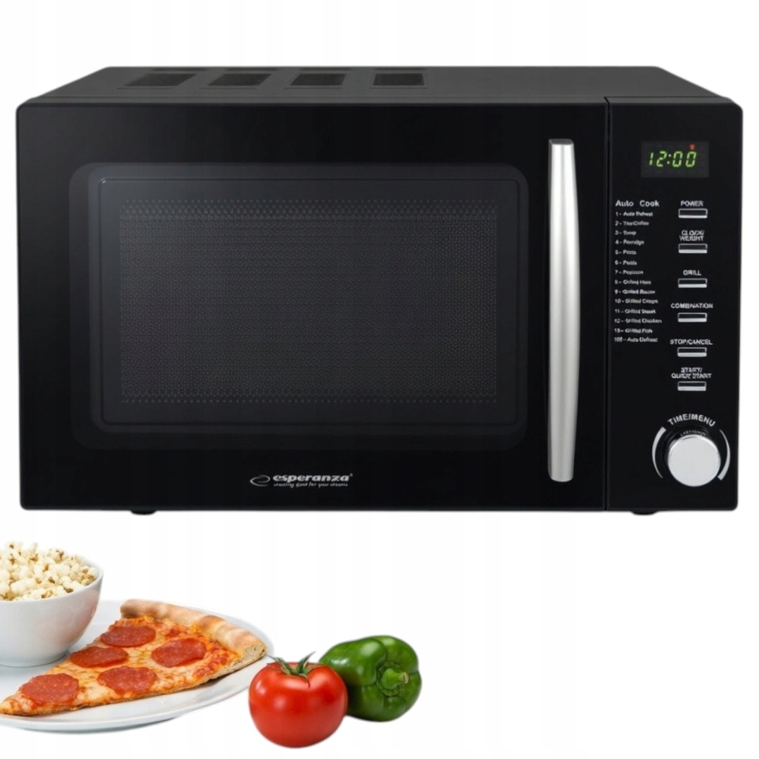 Kuchenka Mikrofalowa Mikrofalówka Mocna 20L 1200W 14 programów Grill Czarna