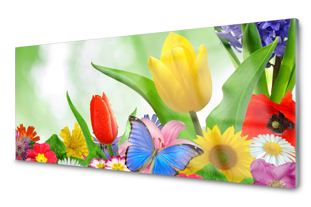 

Panel szklany do kuchni Motyl Kwiaty 125x50