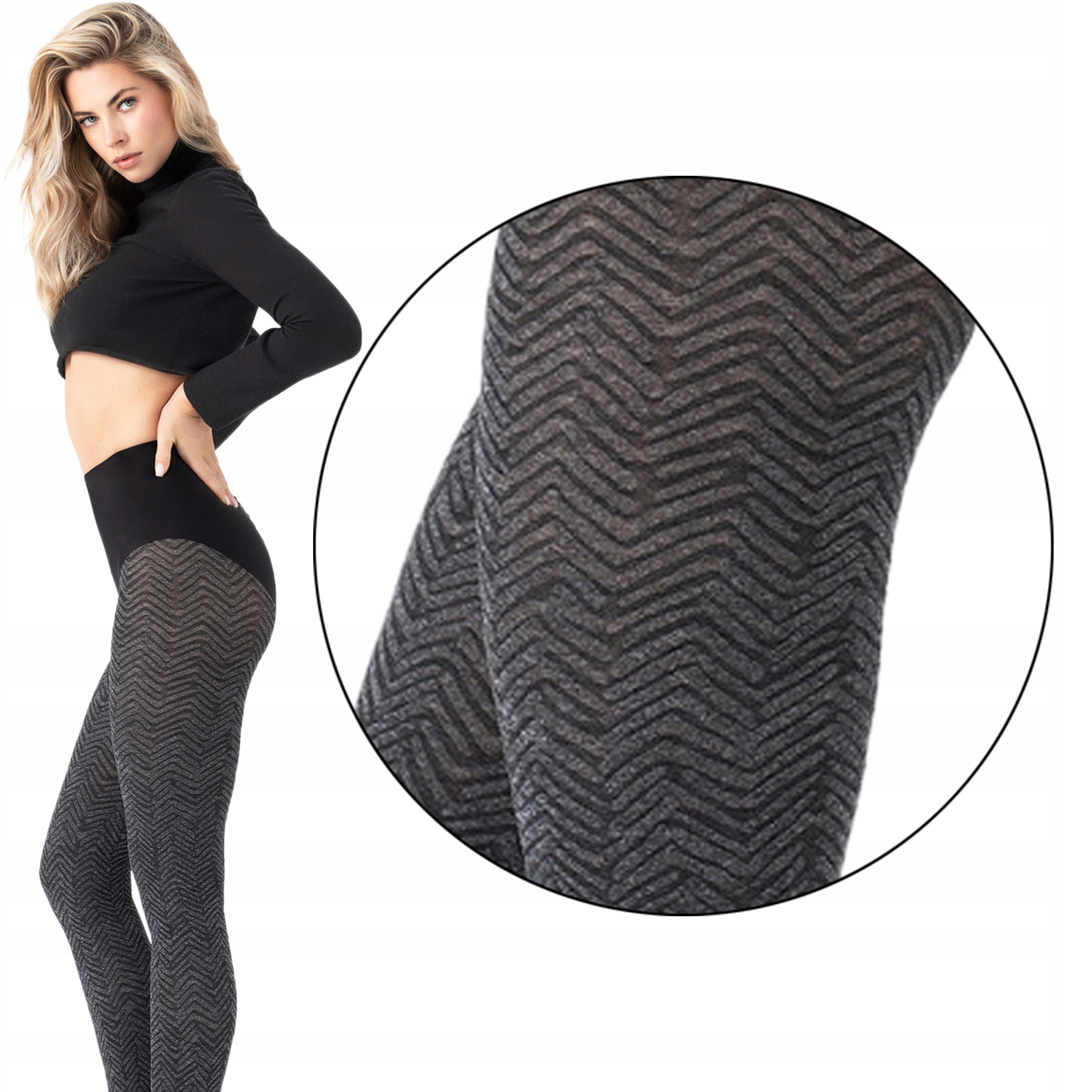 

Fiore ciepłe rajstopy Chevron Chic 60den grube 2-S