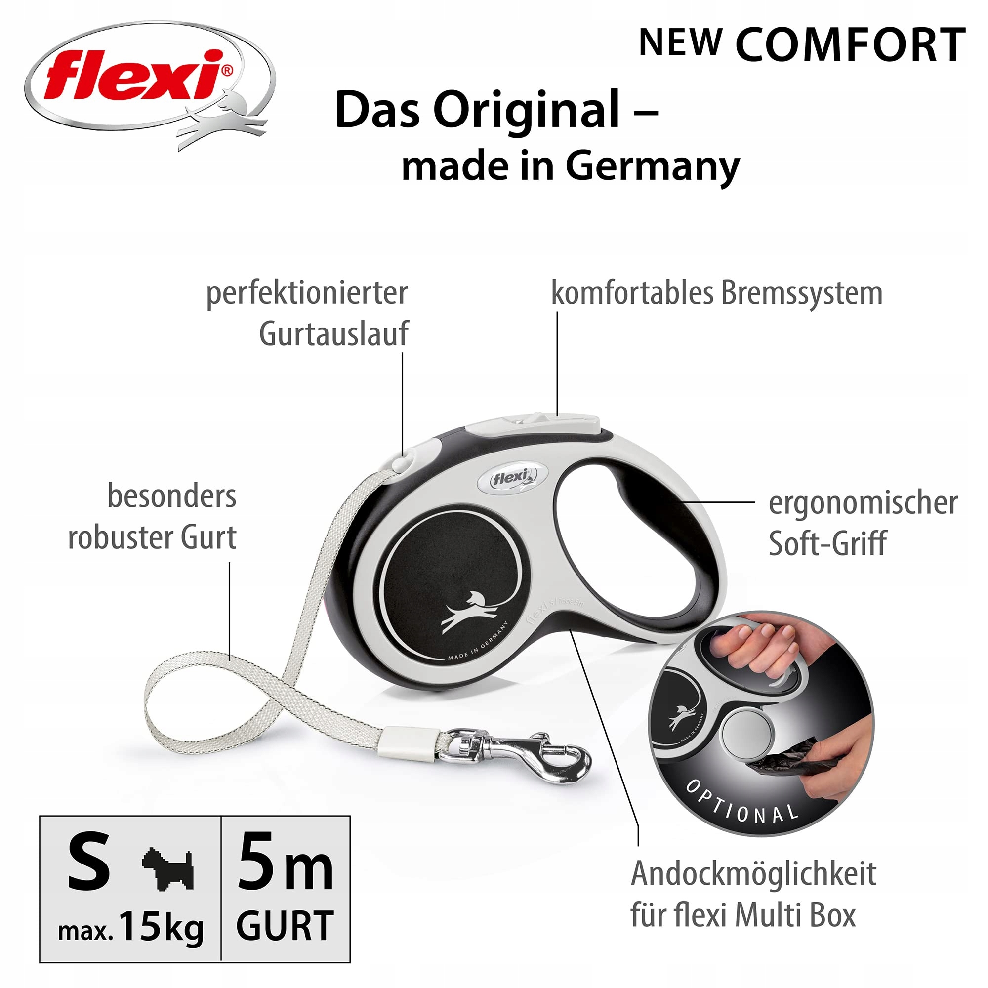 FLEXI Smycz Automatyczna New Comfort Czarna S 5m — miniatura 2