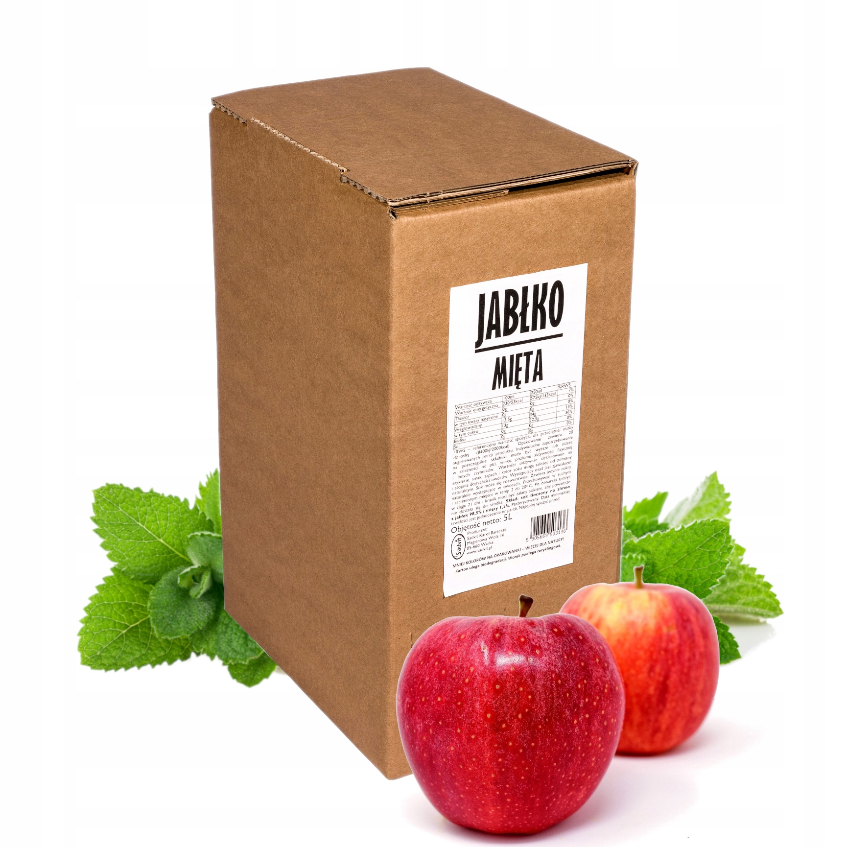 Sok jabłko mięta 100% jabłkowy z miętą NFC 5L na orzeźwiającą lemoniadę