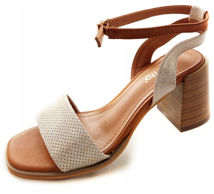 Elegantní Hnědo-zlaté dámské sandály na podpatku Evento 7082