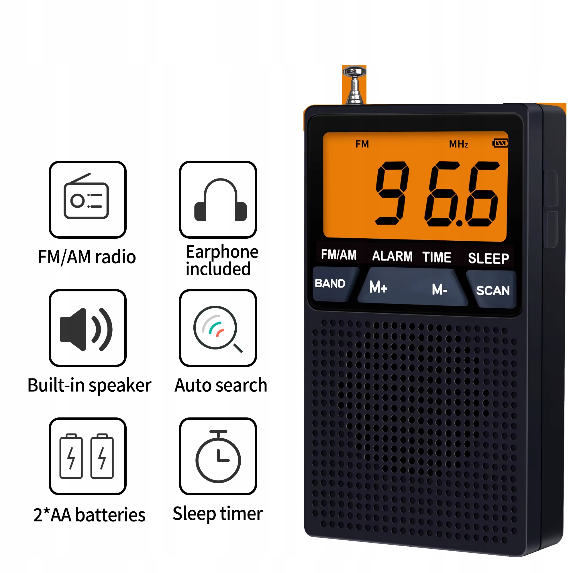 Yorek YK-M06 mini rádio Am Fm budík