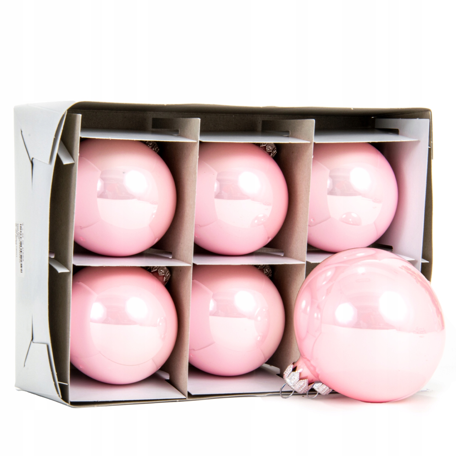 

Szklane Bombki z Połyskiem 6 szt. Różowe 10 cm