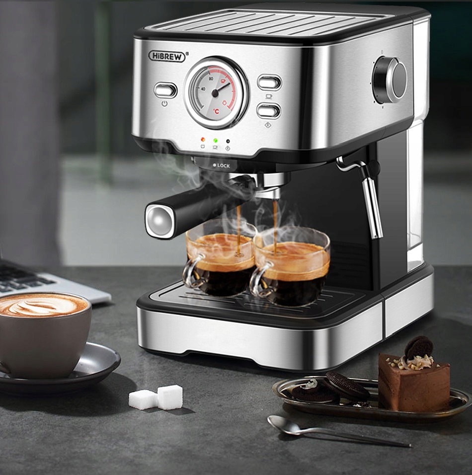 Ekspres Kolbowy Ze Spieniaczem Do Espresso Ciśnieniowy Maszyna Kawy 20bar Kolor dominujący srebrny/szary