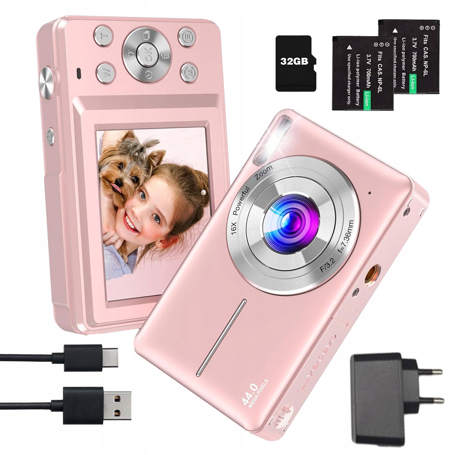 Digitální Fotoaparát Hd 1080P Růžový S Plnicím Bleskem