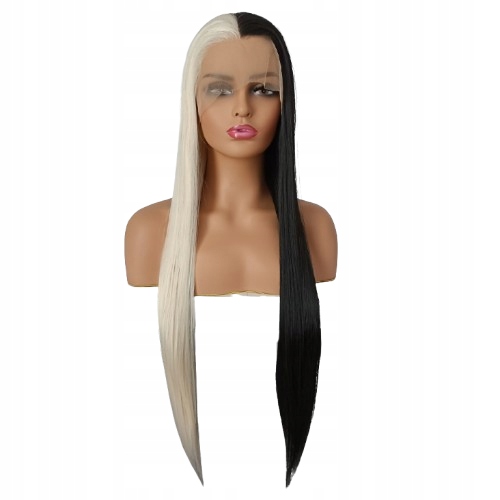 Paruka Lace Front černá černobílá platinová čepička Bonus