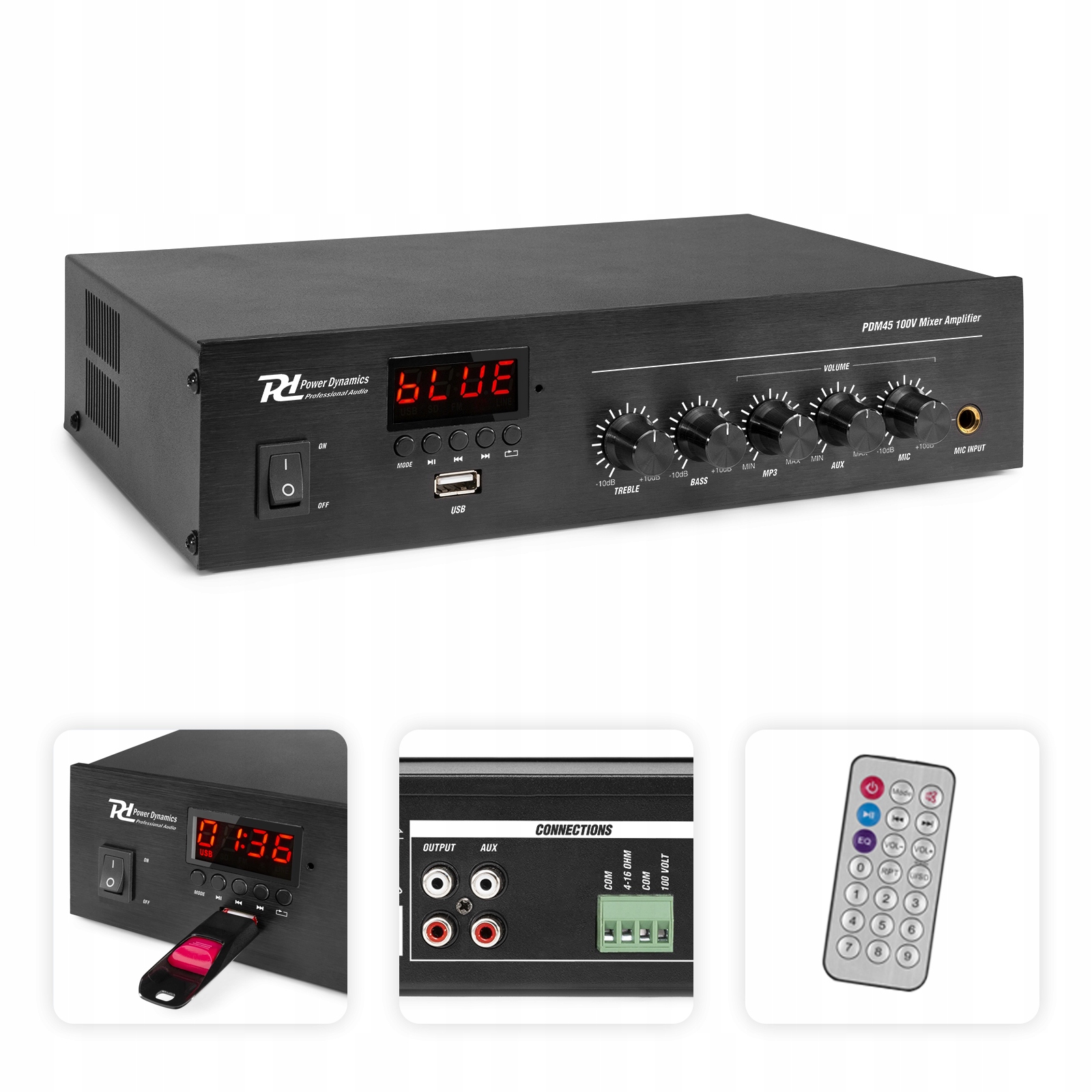 

Profesjonalny Powermixer 100V 45W Usb Fm Bt Pd