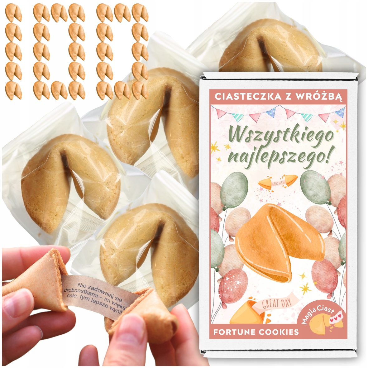 Chińskie Ciasteczka z Wróżbą Wszystkiego Najlepszego Magia dla gości 100szt