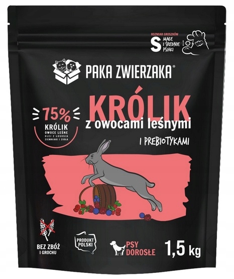 Levně Zdravé krmivo pro psy malých plemen Paka Zwierzaka Králík a lesní plody 1,5 kg