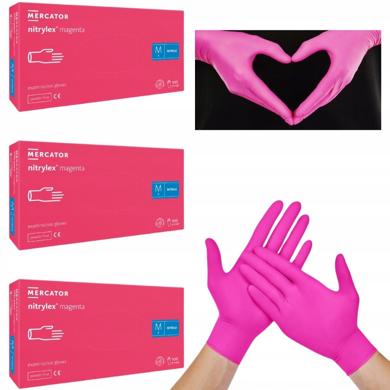 Nitrilové rukavice Mercator Nitrylex magenta, velikost M // 100 ks x 3 balení