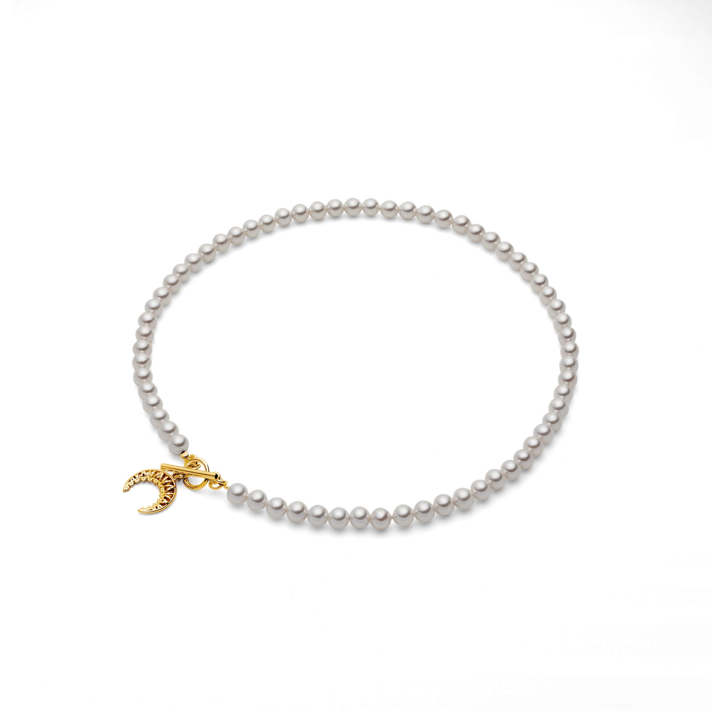 Náhrdelník Lunula s perlami, stříbrný, pozlacený