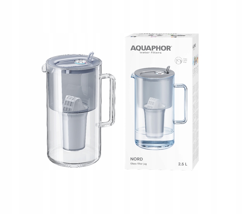 Filtrační konvice skleněná Aquaphor Nord 2,5 l s náplní A5 (350 l), šedá
