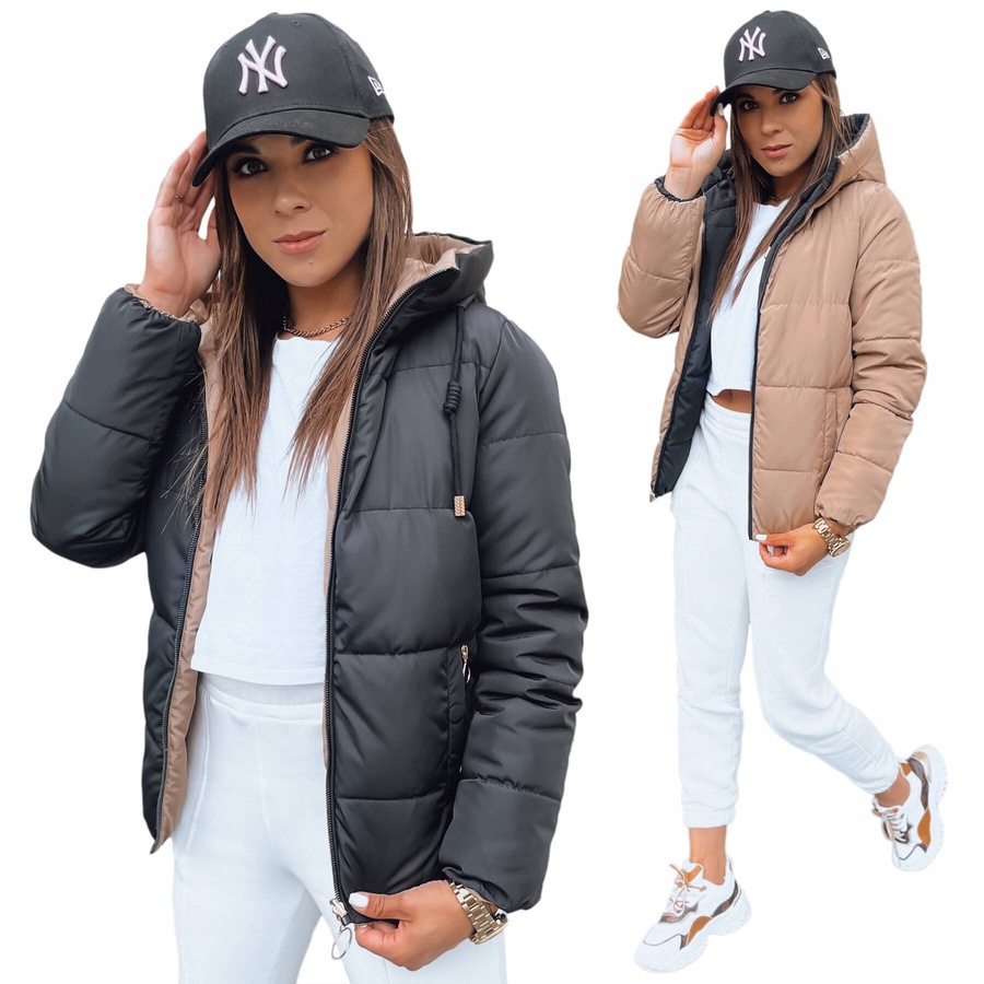 DWUSTRONNA PUCHOWA KURTKA ZIMOWA Z KAPTUREM CZARNA ty3695 - XXL